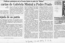 Las cartas de Gabriela Mistral a Pedro Prado  [artículo] R. V.