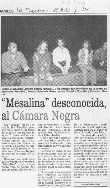 "Mesalina" desconocida al Cámara Negra  [artículo] Juan Carlos Maya.