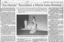 "Ala herida" recordará a María Luisa Bombal  [artículo].