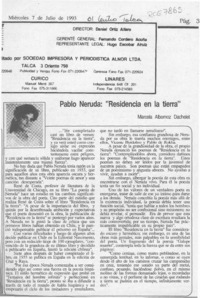 Pablo Neruda, "Residencia en la tierra"  [artículo] Marcela Albornoz Dachelet.