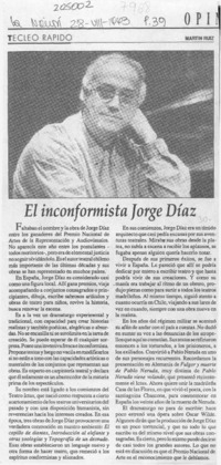 El inconformista Jorge Díaz  [artículo] Martín Ruiz.