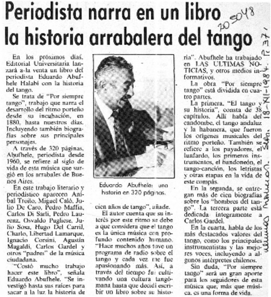 Periodista narra en un libro la historia arrabalera del tango  [artículo].