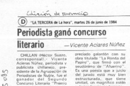 Periodista ganó concurso literario  [artículo] Héctor Suazo.