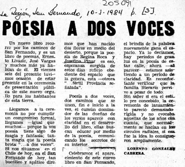 Dos voces poéticas  [artículo] José Vargas BAdilla.