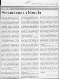 Recordando a Neruda  [artículo] Hernán Muñoz Villegas.