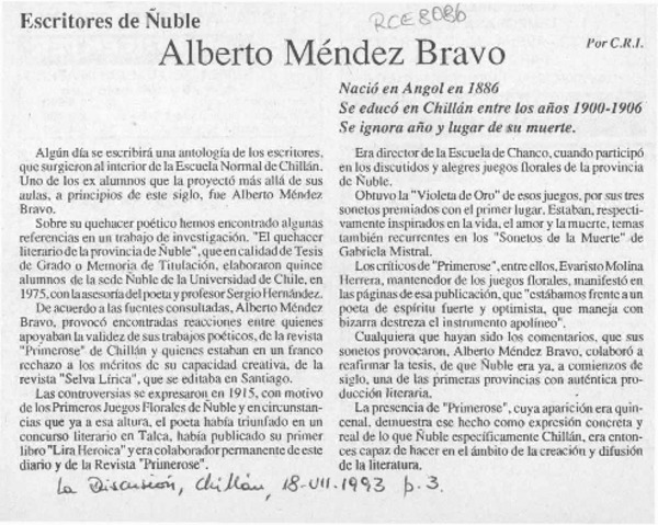 Alberto Méndez Bravo  [artículo] C. R. I.