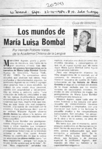 Los mundos de María Luisa Bombal  [artículo] Hernán Poblete Varas.