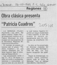 Obra clásica presenta 'Patricia Cuadros'  [artículo] Rubén Aguilera.