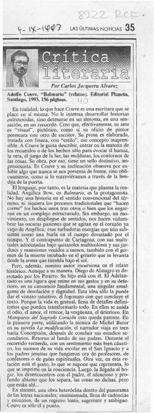 Adolfo Couve, "Balneario"  [artículo] Carlos Jorquera Alvarez.