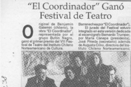 "El Coordinador" ganó festival de teatro  [artículo].