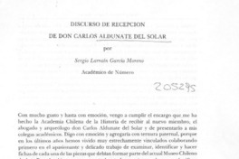 Discurso de recepción de don Carlos Aldunate del Solar