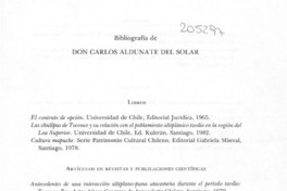Bibliografía de Don Carlos Aldunate del Solar