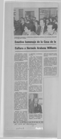 Emotivo homenaje de la casa de la cultura a Hermelo Arabena Williams