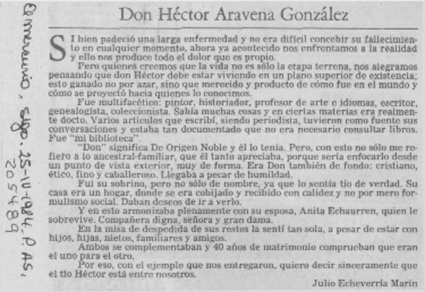 Don Héctor Aravena González