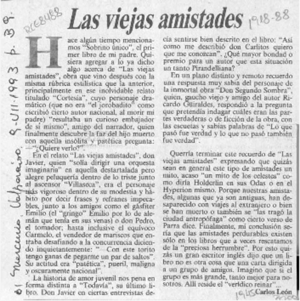 Las viejas amistades  [artículo] Carlos León.