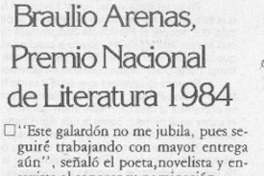 Braulio Arenas, Premio Nacional de Literatura 1984