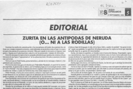 Zurita en las antípodas de Neruda (o -- ni a las rodillas)  [artículo] Patricio Aguilar.