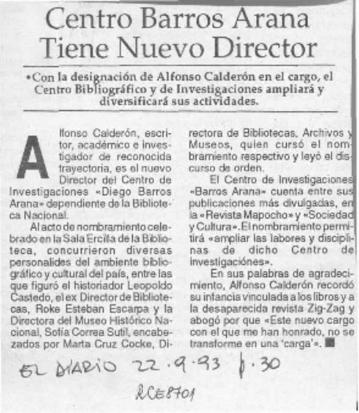 Centro Barros Arana tiene nuevo director  [artículo].