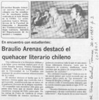 Braulio Arenas destacó el quehacer literario chileno