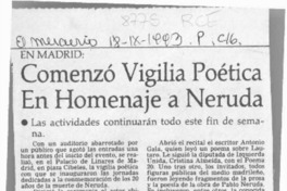 Comenzó vigilia poética en homenaje a Neruda  [artículo].