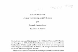 Hace cien años, Chile visto por Rubén Darío  [artículo] Fernando Campos Harriet.