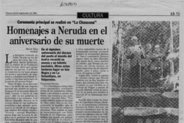 Homenajes a Neruda en el aniversario de su muerte  [artículo] Oscar Vega.