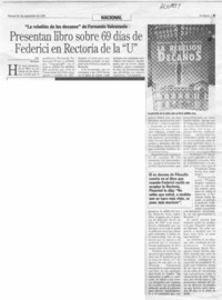 Presentan libro sobre 69 días de Federici en la rectoría de la "U"  [artículo] F. P.