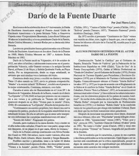Darío de la Fuente Duarte  [artículo] José Flores Leiva.