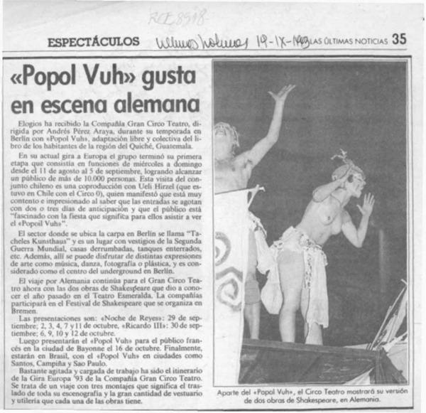 "Popol Vuh" gusta en escena alemana  [artículo].