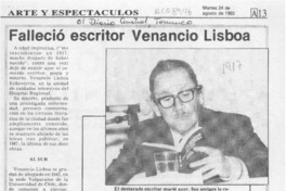 Falleció escritor Venancio Lisboa  [artículo].