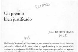 Un premio bien justificado  [artículo] Juan de Luigi Lemus.