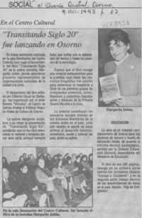"Transitando siglo 20" fue lanzado en Osorno  [artículo].