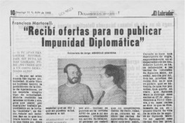 "Recibí ofertas para no publicar Impunidad Diplomática"  [artículo] Jorge Abasolo Aravena.