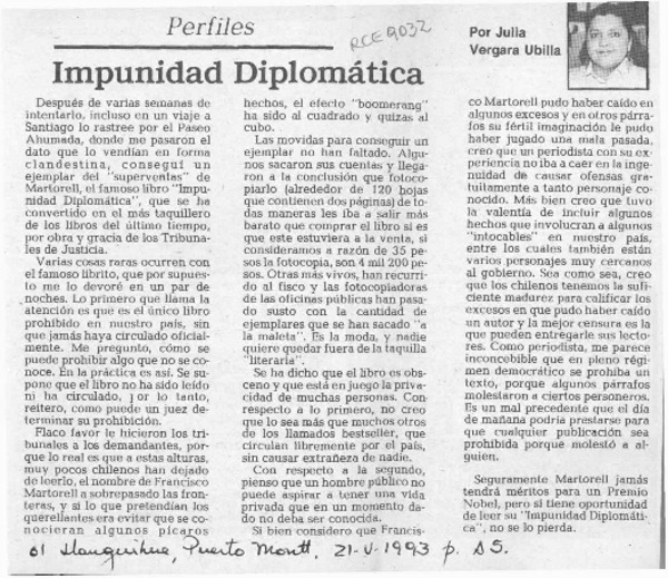 Impunidad diplomática  [artículo] Julia Vergara Ubilla.