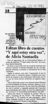Editan libro de cuentos "Y aquí estoy otra vez", de Alicia Santaella  [artículo].