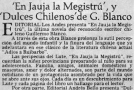 "En jauja la Megistrú" y "Dulces chilenos" de G. Blanco