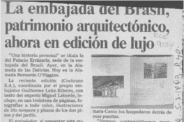 La Embajada del Brasil, patrimonio arquitectónico, ahora en edición de lujo  [artículo].