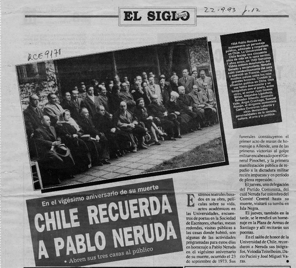Chile recuerda a Pablo Neruda  [artículo].