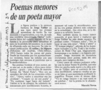 Poemas menores de un poeta mayor  [artículo] Marcelo Novoa.