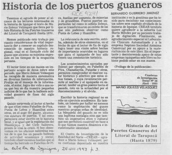Historia de los puertos guaneros  [artículo] Bernardo Guerrero Jiménez.