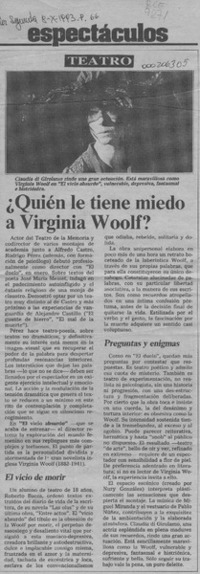 Quién le tiene miedo a Virginia Woolf?  [artículo].