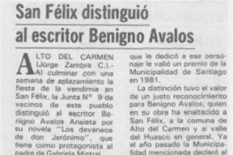 San Félix distinguió al escritor Benigno Avalos