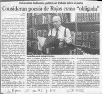 Consideran poesía de Gonzalo Rojas como "obligada"  [artículo].