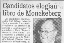 Candidatos elogian libro de Monckeberg  [artículo].