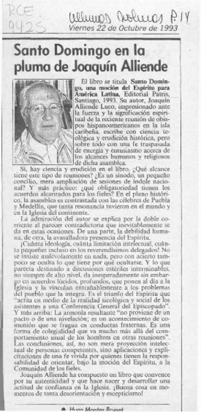 Santo Domingo en la pluma de Joaquín Alliende  [artículo] Hugo Montes Brunet.