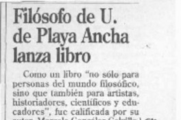 Filósofo de U. de Playa Ancha lanza libro  [artículo].