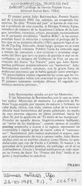 Julio Barrenechea, "Frutos del país"