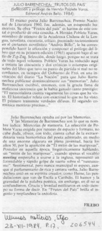 Julio Barrenechea, "Frutos del país"