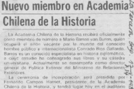 Nuevo miembro en Academia Chilena de la Historia