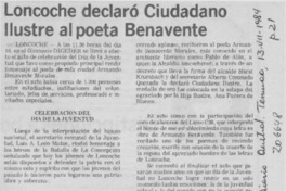 Loncoche declaró ciudadano ilustre al poeta Benavente